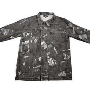 The Hideout Clothing The Coup Jacket Mens XL Black White Denim Print NWT Limited